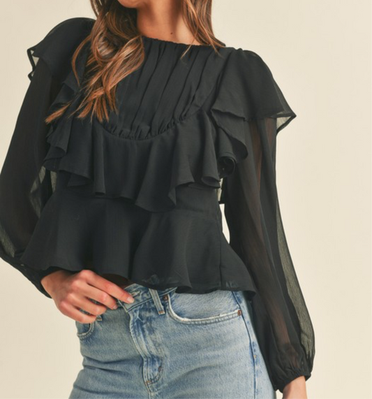 BLACK RUFFLE TOP
